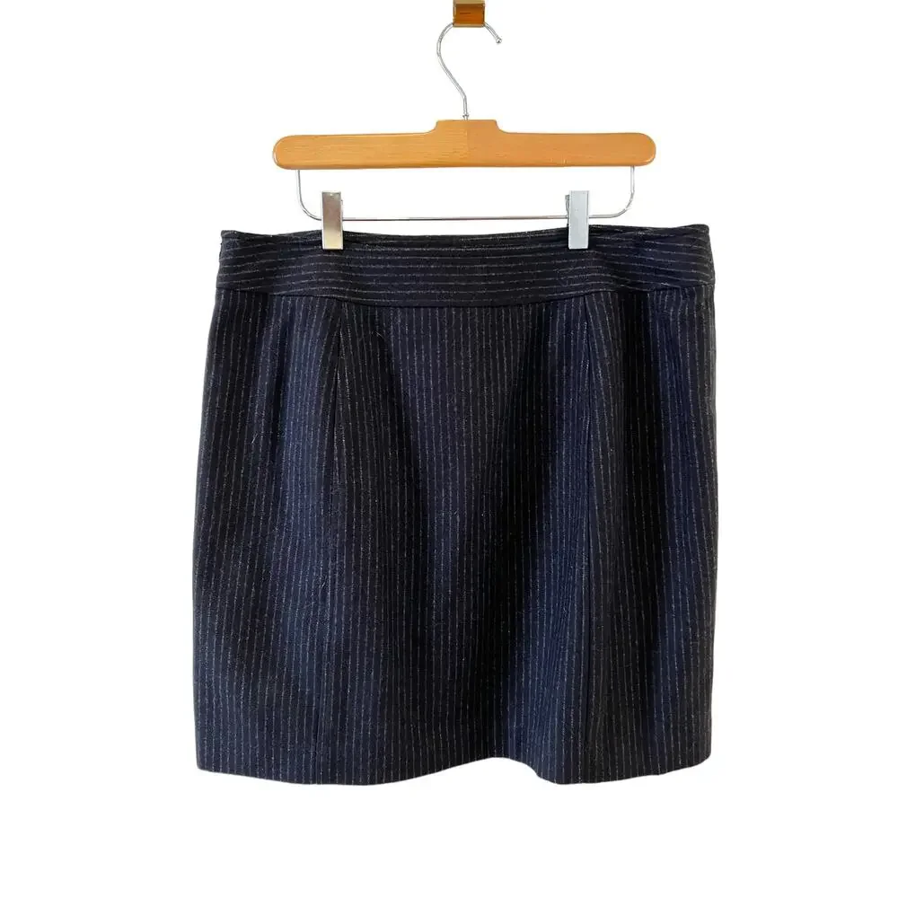 Banana Republic Office Ready Wool Skirt Black Pinstripe 14